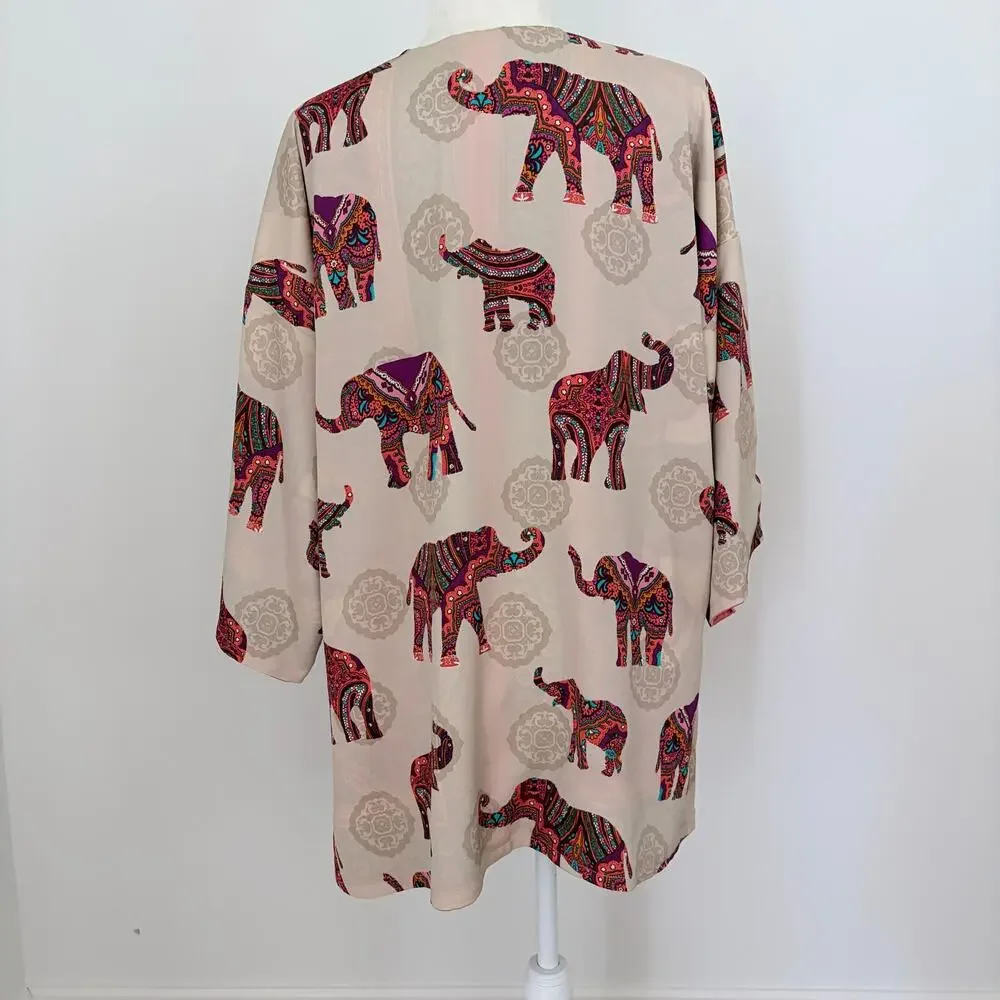 Chico's Ethnic Medallion Reversible Paisley & Elephant Print Kimono Jacket Large